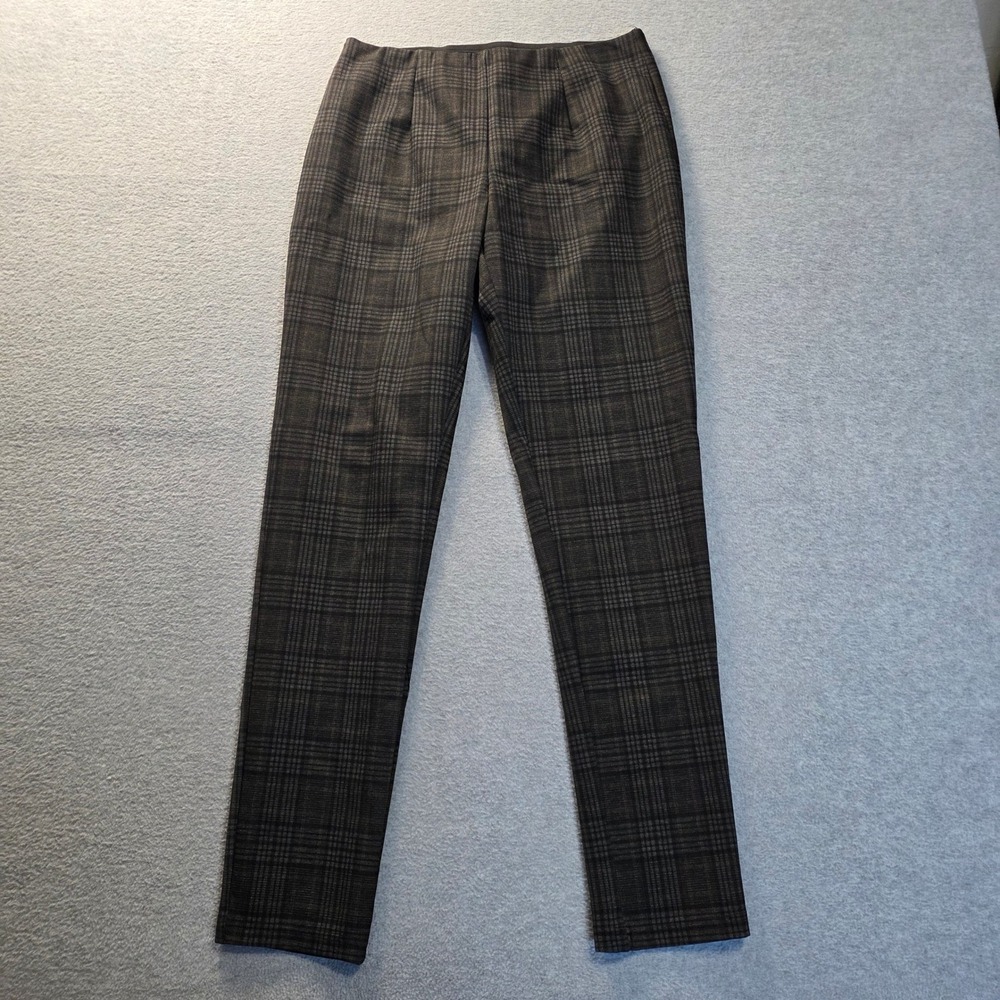 Calvin Klein Womens Plaid Pull On Dress Pants Grey Brown Slim Fit Size 6